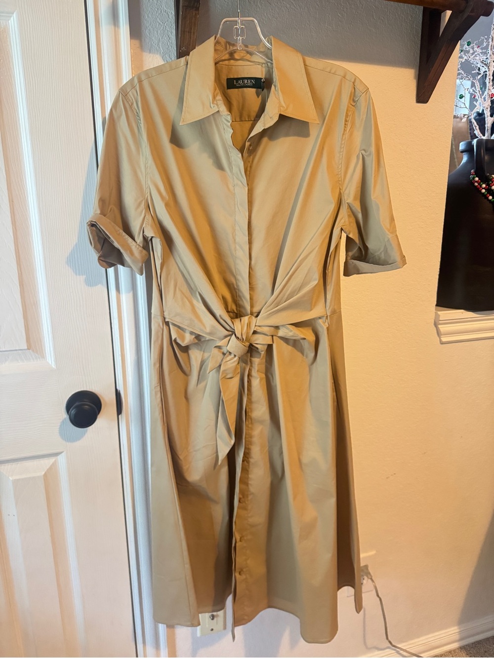NWT Ralph Lauren Beige Tie-Front Midi Shirt Dress Size 8 - Picture 8 of 16